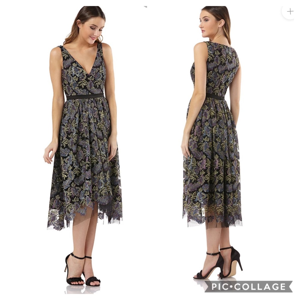 Js collection floral embroidered high-low dress